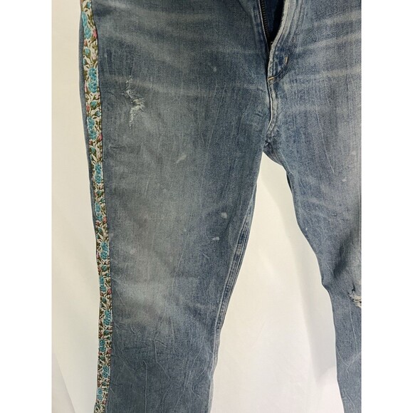 Citizens of Humanity Demy Cropped Flare Jeans Floral Trim Distressed Denim 32 - Picture 8 of 12
